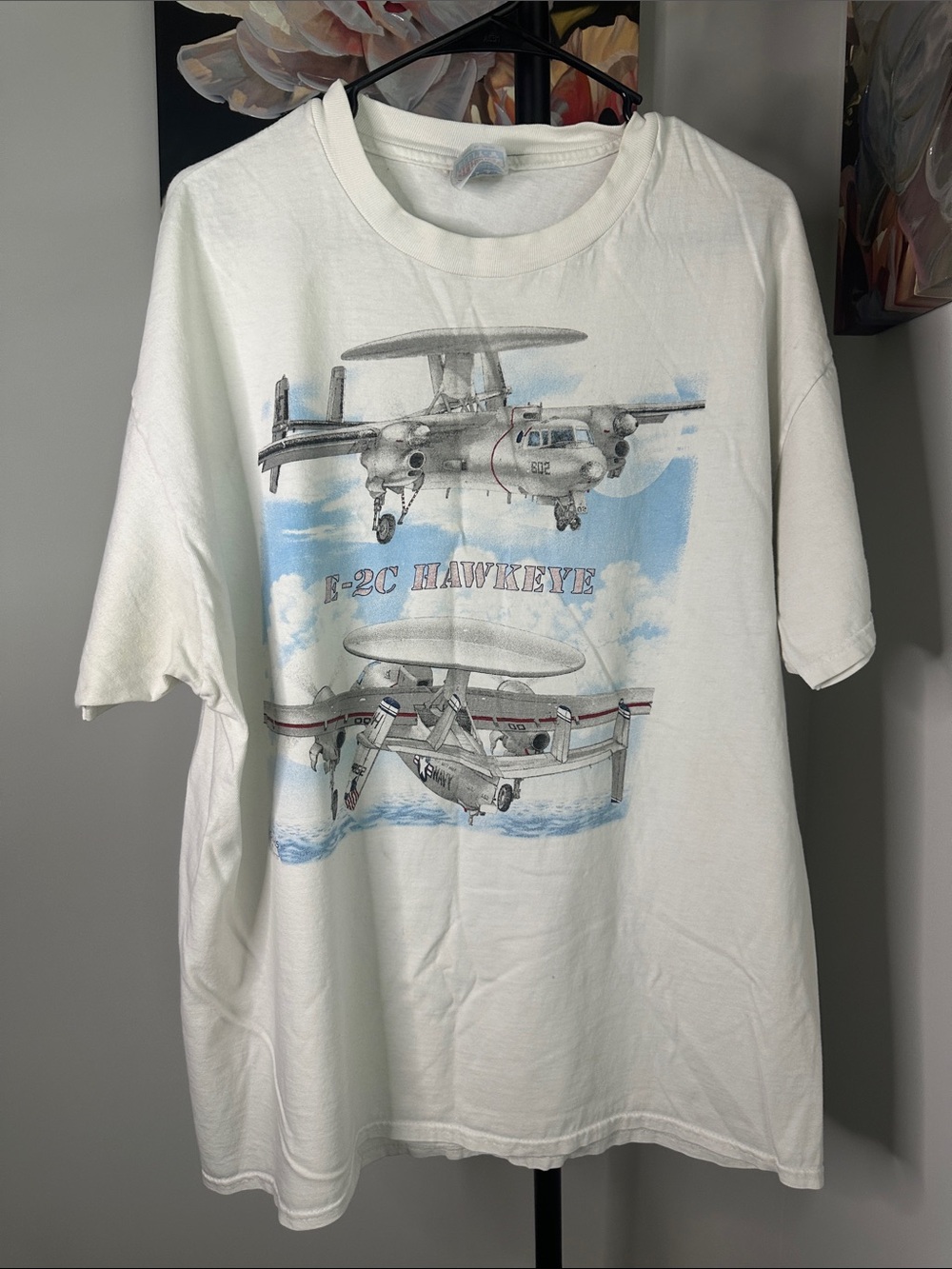 Vintage White Short Sleeve E-2C Hawkeye Graphic Tee (flaws)